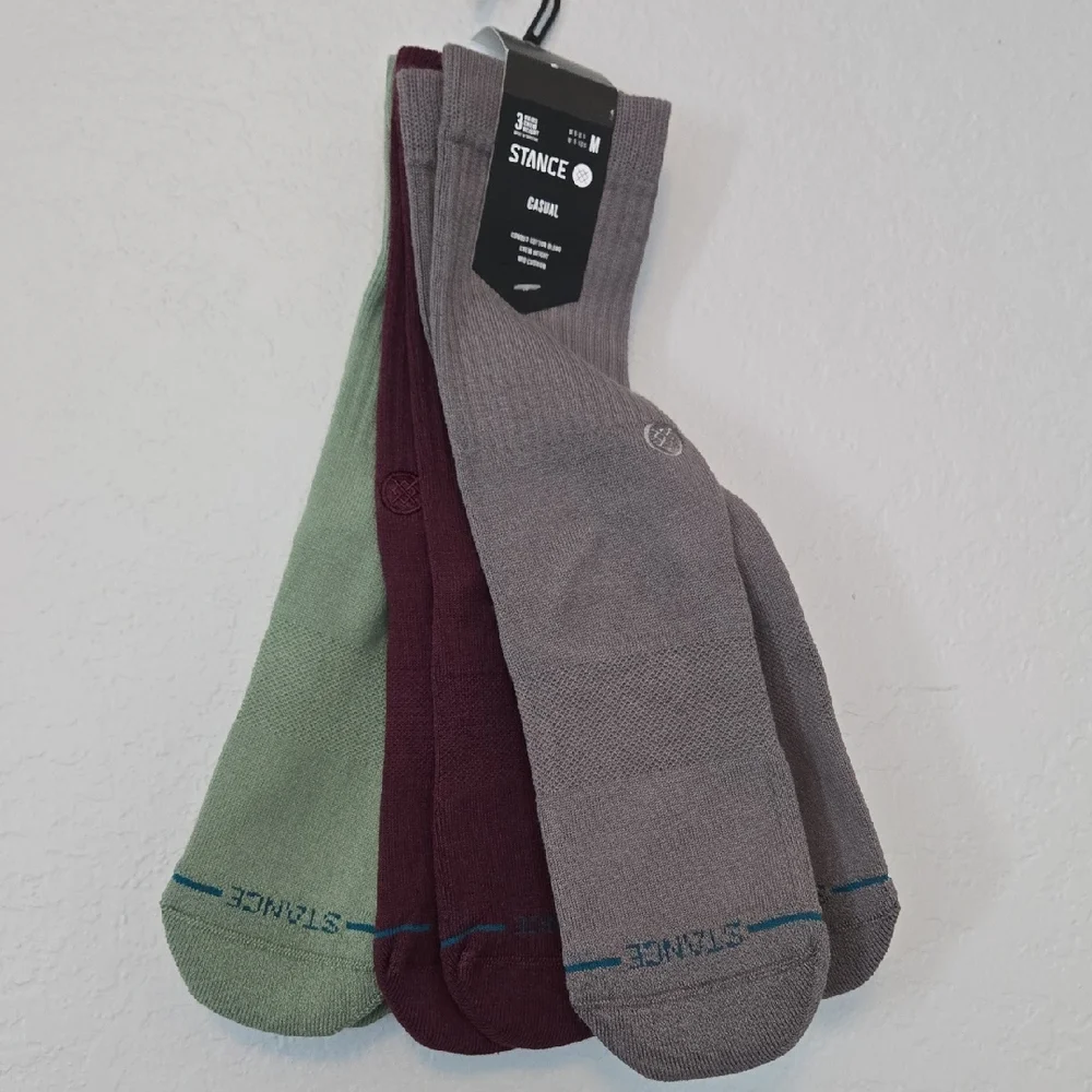 Stance 3-Pack Casual Crew Socks - Gray, Burgundy & Sage, Cotton, Medium
